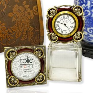 Mini Nostalgia Travel Size Round Clock & Square Photo Frame Set by Folio Home